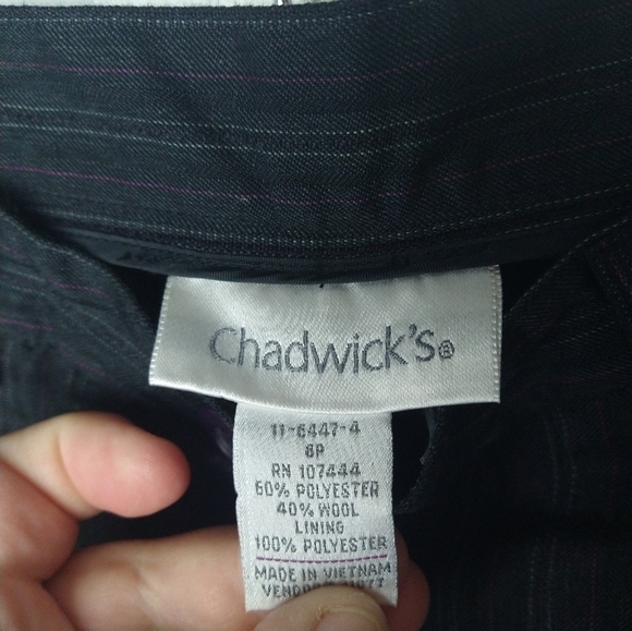 Chadwick's grey purple white pinstripe pleated front dress pants. Size 8P - Picture 7 of 9
